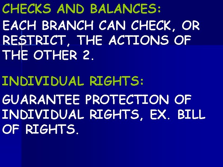 CHECKS AND BALANCES: EACH BRANCH CAN CHECK, OR RESTRICT, THE ACTIONS OF THE OTHER