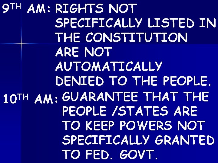 9 TH AM: RIGHTS NOT SPECIFICALLY LISTED IN THE CONSTITUTION ARE NOT AUTOMATICALLY DENIED