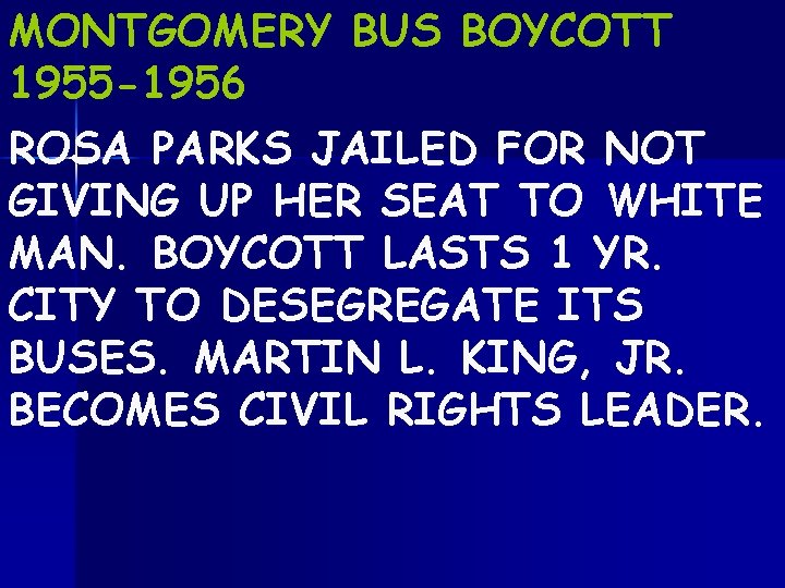 MONTGOMERY BUS BOYCOTT 1955 -1956 ROSA PARKS JAILED FOR NOT GIVING UP HER SEAT