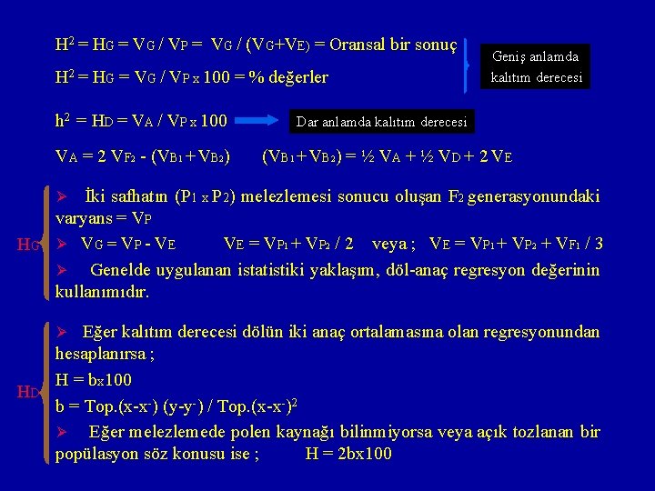 H 2 = HG = VG / VP = VG / (VG+VE) = Oransal