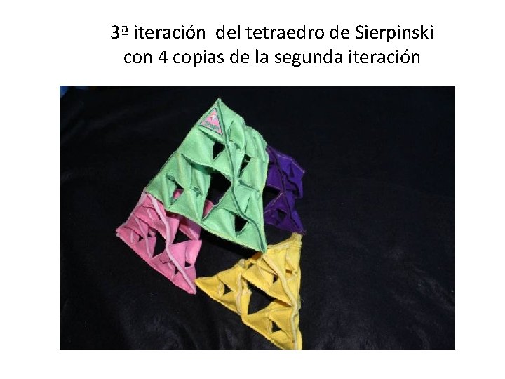 3ª iteración del tetraedro de Sierpinski con 4 copias de la segunda iteración 