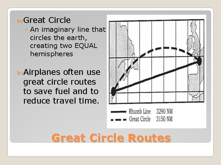  Great Circle ◦ An imaginary line that circles the earth, creating two EQUAL