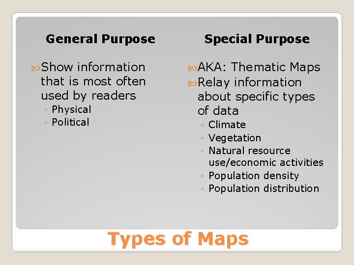 General Purpose Show information that is most often used by readers ◦ Physical ◦