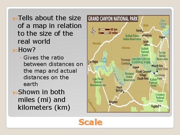  Tells about the size of a map in relation to the size of