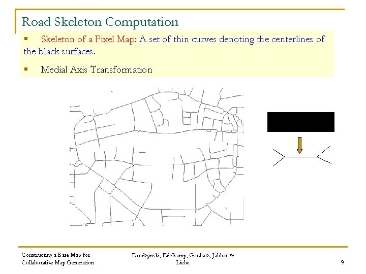 Road Skeleton Computation § • Extraction Skeletonof ofthe a Pixel Map: A set of