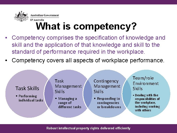 What is competency? • Competency comprises the specification of knowledge and skill and the