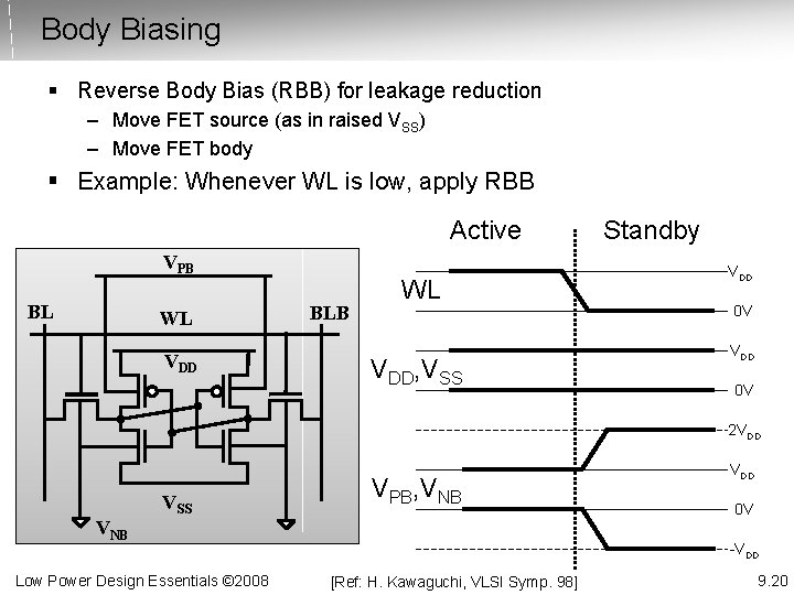 Body Biasing § Reverse Body Bias (RBB) for leakage reduction – Move FET source