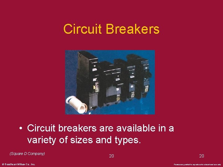 Circuit Breakers • Circuit breakers are available in a variety of sizes and types.