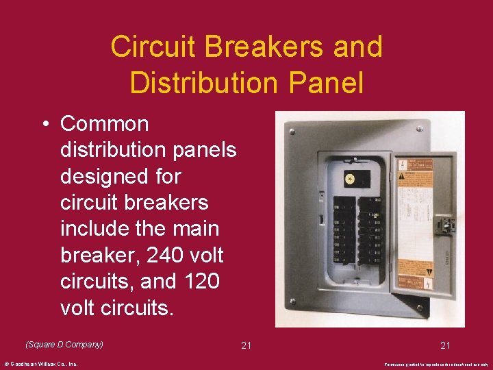 Circuit Breakers and Distribution Panel • Common distribution panels designed for circuit breakers include