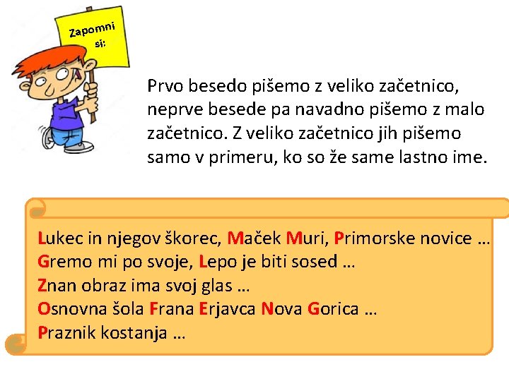  ni Zapom si: Prvo besedo pišemo z veliko začetnico, neprve besede pa navadno