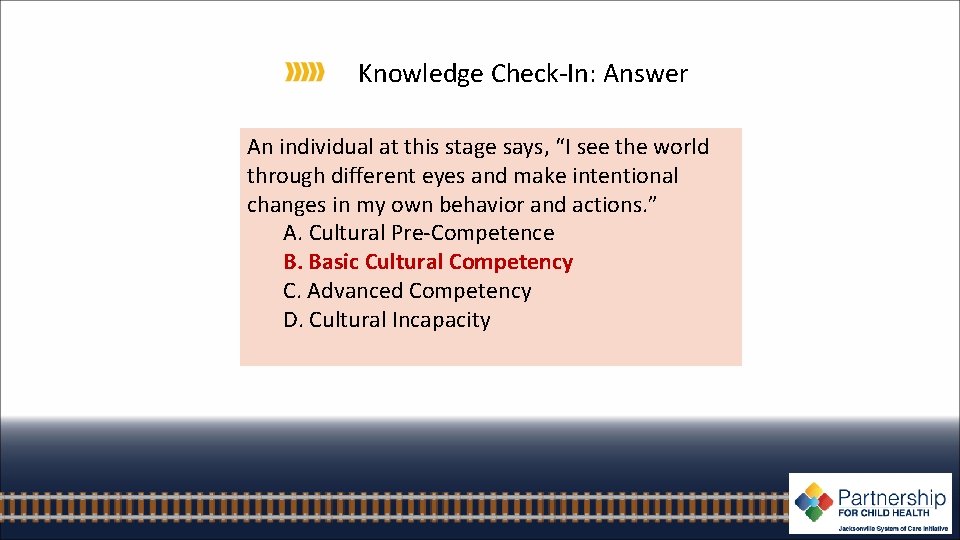 Knowledge Check-In: Answer An individual at this stage says, “I see the world through
