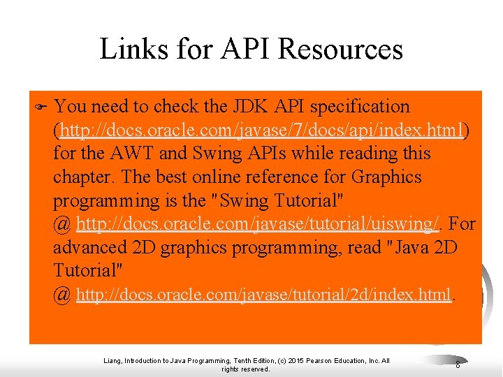 Links for API Resources F You need to check the JDK API specification (http: Links for API Resources F You need to check the JDK API specification (http: