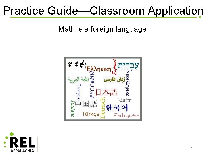 Practice Guide—Classroom Application Math is a foreign language. 44 