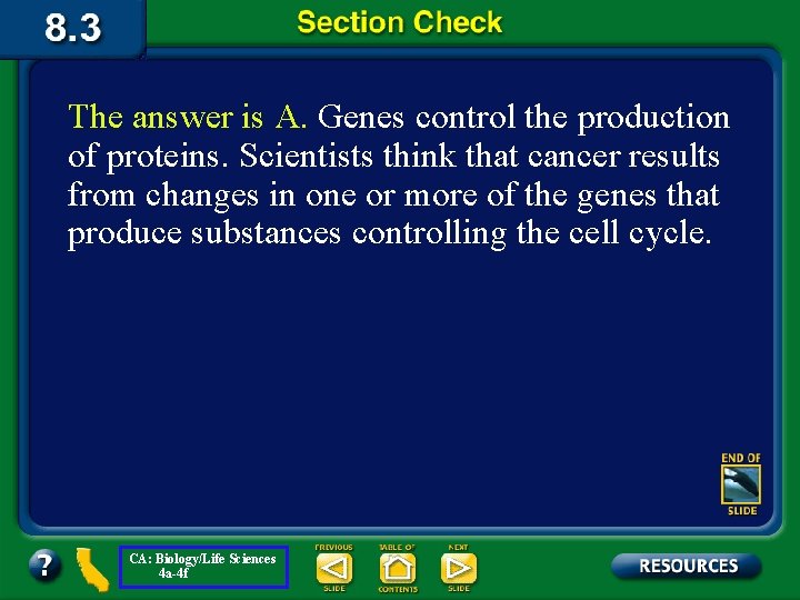 The answer is A. Genes control the production of proteins. Scientists think that cancer