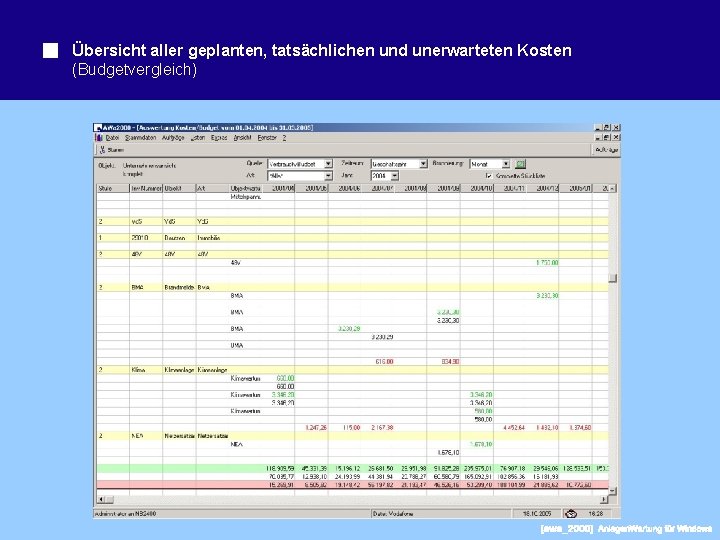 Übersicht aller geplanten, tatsächlichen und unerwarteten Kosten (Budgetvergleich) 