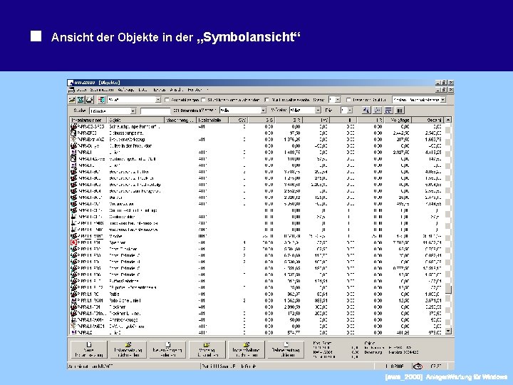 Ansicht der Objekte in der „Symbolansicht“ 