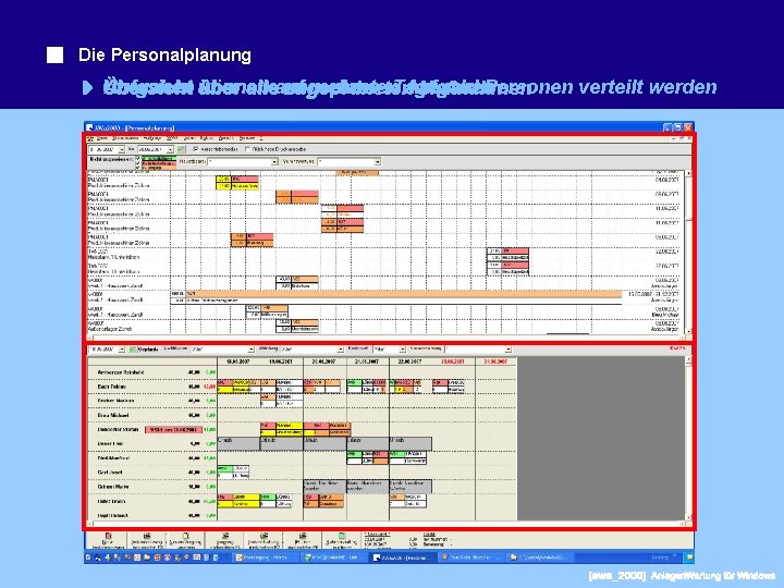 Die Personalplanung Übersicht Aufgaben über können alleauf ungeplanten mehrere Tage Aufgaben und Personen verteilt