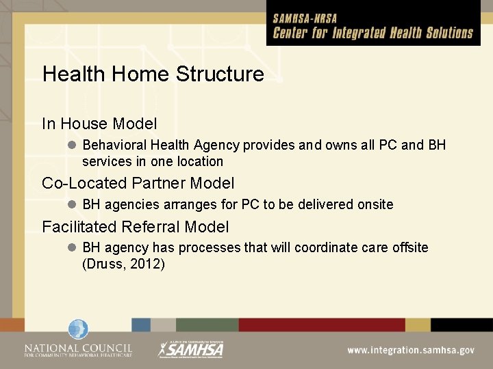 Health Home Structure In House Model l Behavioral Health Agency provides and owns all