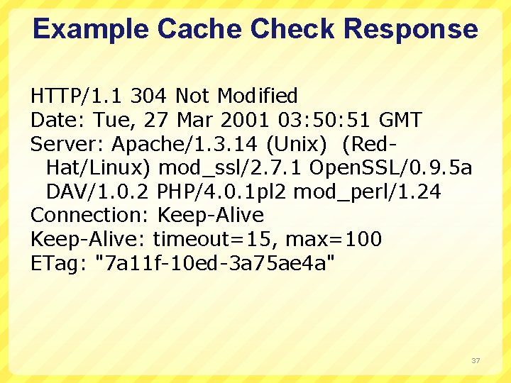 Example Cache Check Response HTTP/1. 1 304 Not Modified Date: Tue, 27 Mar 2001