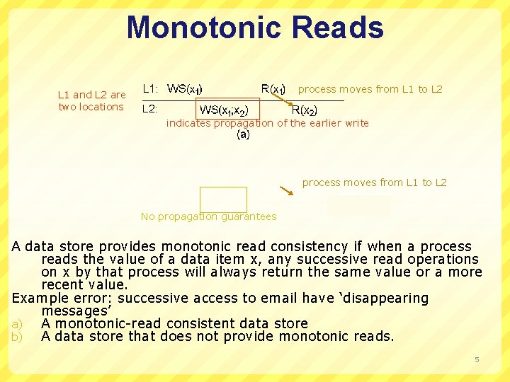 Monotonic Reads process moves from L 1 to L 2 L 1 and L