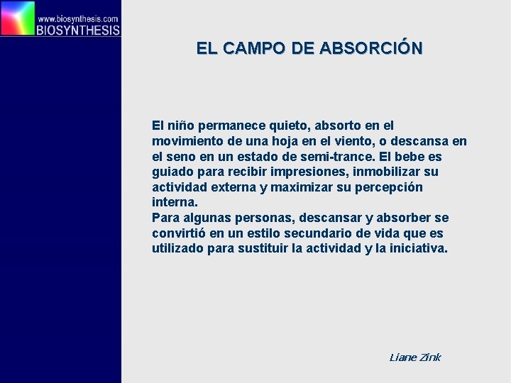 EL CAMPO DE ABSORCIÓN El niño permanece quieto, absorto en el movimiento de una