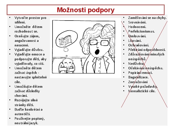 Možnosti podpory • • • Vytvořte prostor pro sdílení. Umožněte dětem rozhodnout se. Oceňujte