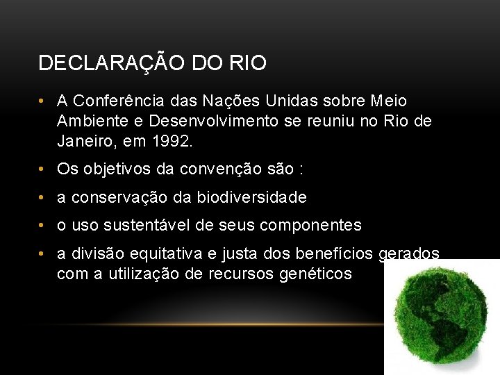 DECLARAÇÃO DO RIO • A Conferência das Nações Unidas sobre Meio Ambiente e Desenvolvimento