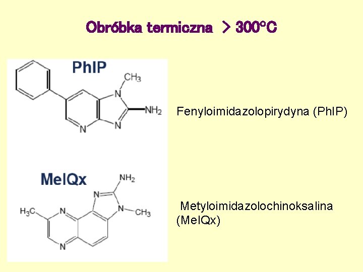 Obróbka termiczna > 300 C Fenyloimidazolopirydyna (Ph. IP) Metyloimidazolochinoksalina (Me. IQx) 