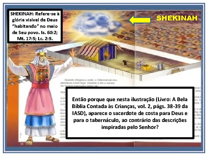 SHEKINAH: Refere-se à glória visível de Deus “habitando” no meio de Seu povo. Is.