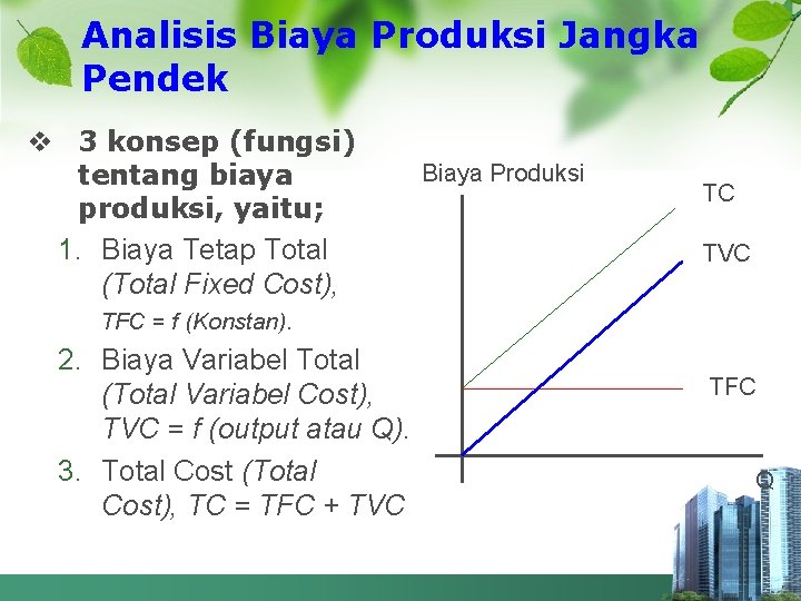 Analisis Biaya Produksi Jangka Pendek v 3 konsep (fungsi) tentang biaya produksi, yaitu; 1.
