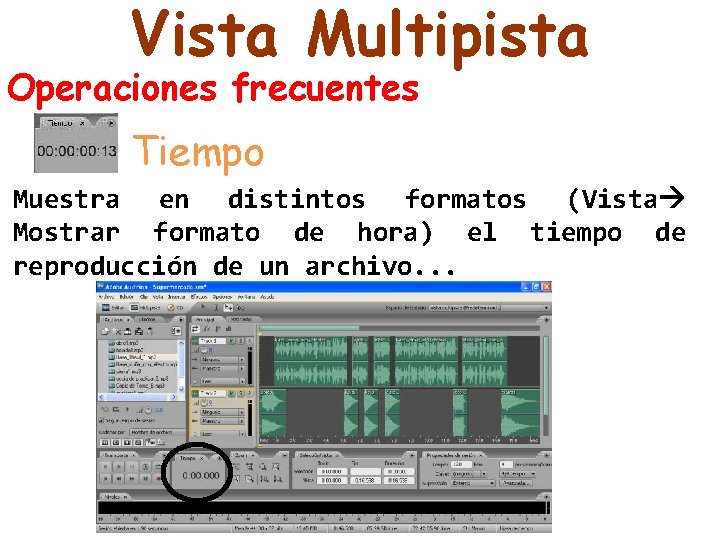 Vista Multipista Operaciones frecuentes Tiempo Muestra en distintos formatos (Vista Mostrar formato de hora)