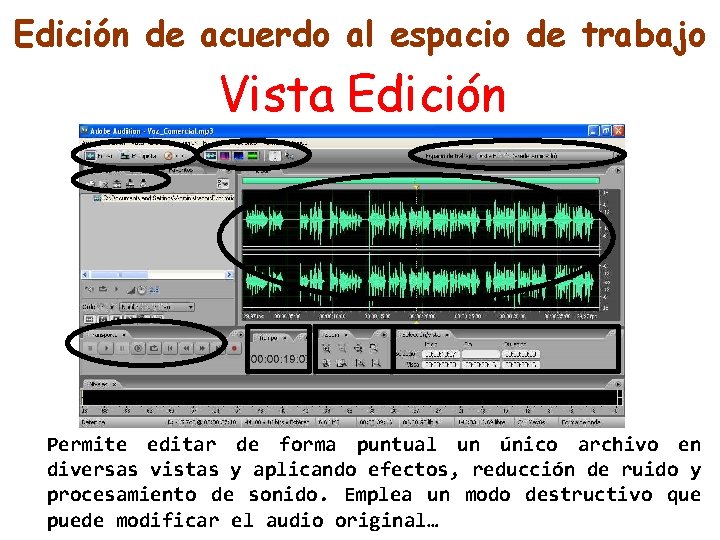 Edición de acuerdo al espacio de trabajo Vista Edición Permite editar de forma puntual