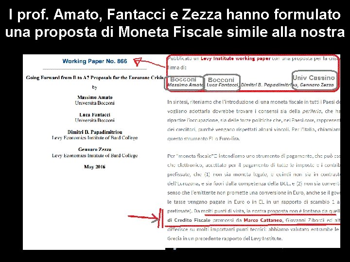 I prof. Amato, Fantacci e Zezza hanno formulato una proposta di Moneta Fiscale simile