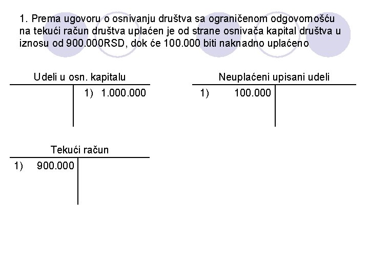 1. Prema ugovoru o osnivanju društva sa ograničenom odgovornošću na tekući račun društva uplaćen