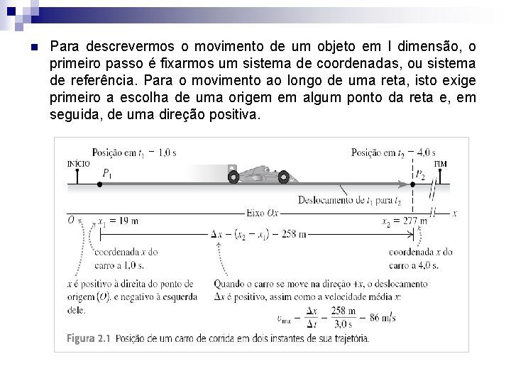 n Para descrevermos o movimento de um objeto em I dimensão, o primeiro passo