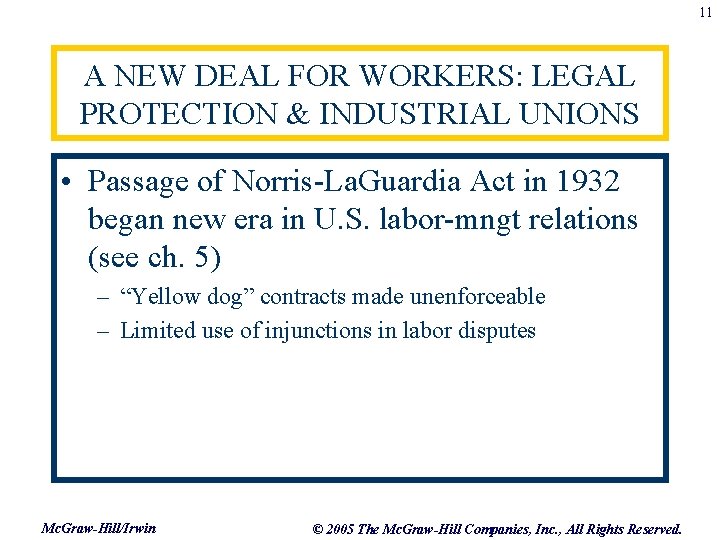 11 A NEW DEAL FOR WORKERS: LEGAL PROTECTION & INDUSTRIAL UNIONS • Passage of