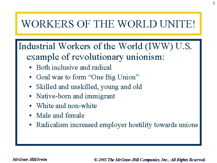 7 WORKERS OF THE WORLD UNITE! Industrial Workers of the World (IWW) U. S.