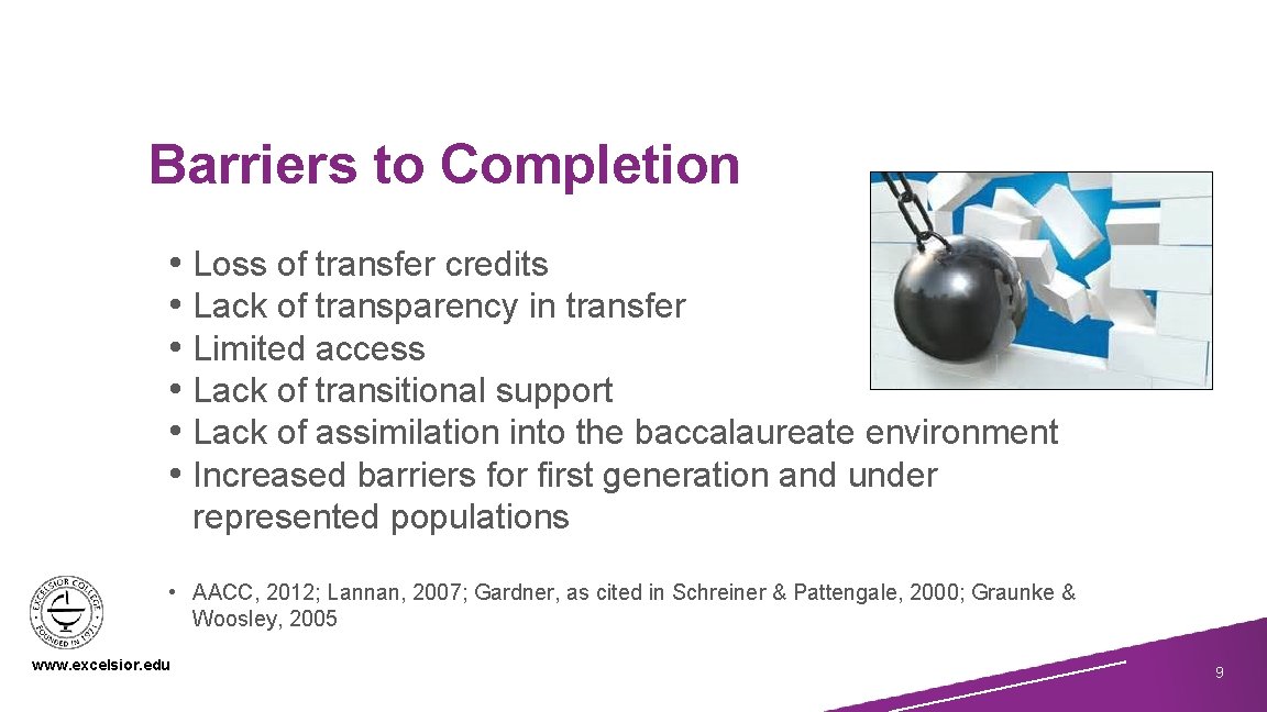 Barriers to Completion • Loss of transfer credits • Lack of transparency in transfer