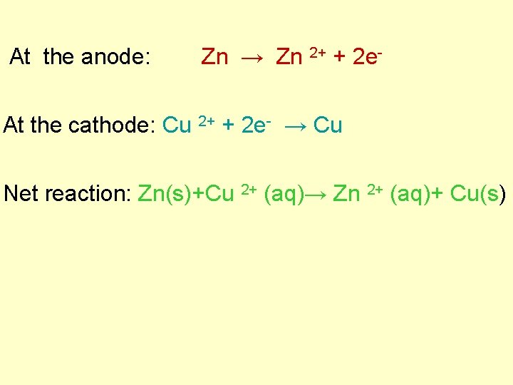  At the anode: Zn → Zn 2+ + 2 e- At the cathode: