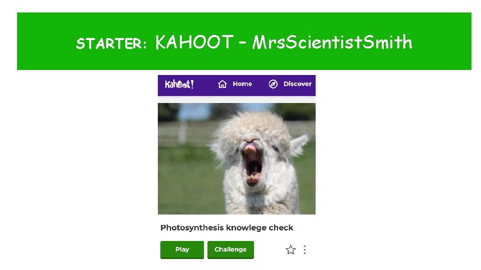 STARTER: KAHOOT – Mrs. Scientist. Smith 