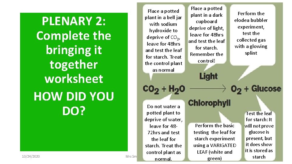 PLENARY 2: Complete the bringing it together worksheet HOW DID YOU DO? 10/24/2020 Place