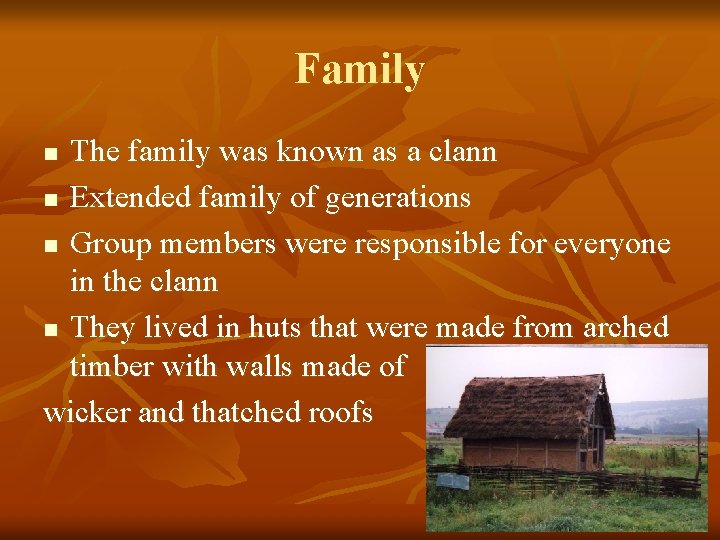 Family The family was known as a clann n Extended family of generations n