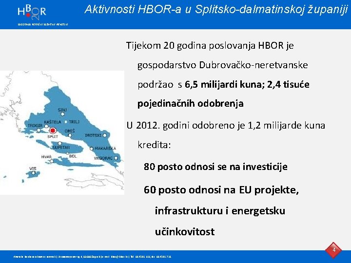 Aktivnosti HBOR-a u Splitsko-dalmatinskoj županiji 20 GODINA PODRŠKE RAZVITKU HRVATSKE Tijekom 20 godina poslovanja