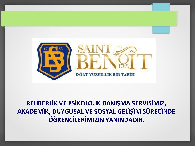 REHBERLİK VE PSİKOLOJİK DANIŞMA SERVİSİMİZ, AKADEMİK, DUYGUSAL VE SOSYAL GELİŞİM SÜRECİNDE ÖĞRENCİLERİMİZİN YANINDADIR. 