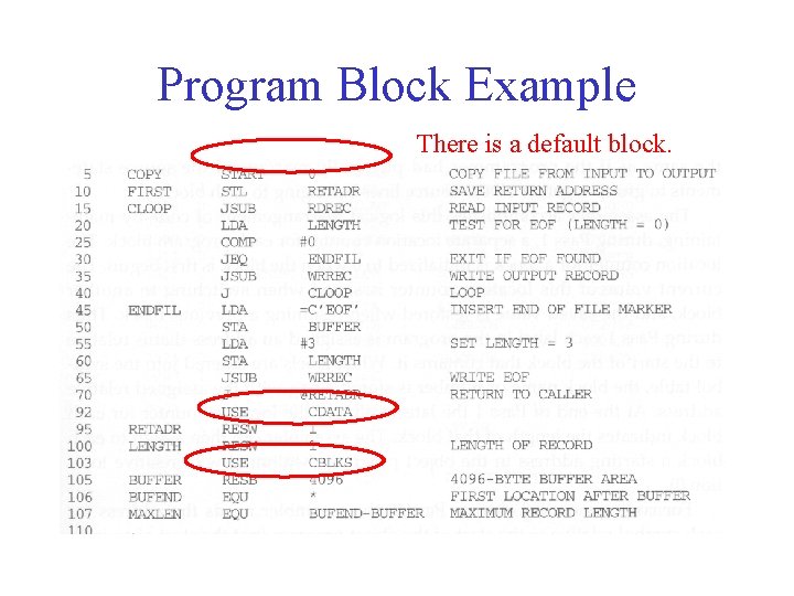 Program Block Example There is a default block. 