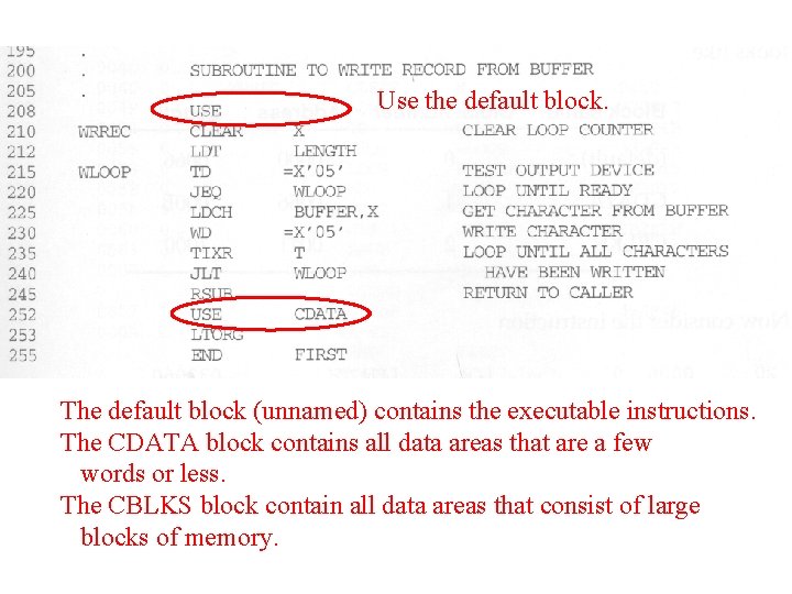 Use the default block. The default block (unnamed) contains the executable instructions. The CDATA