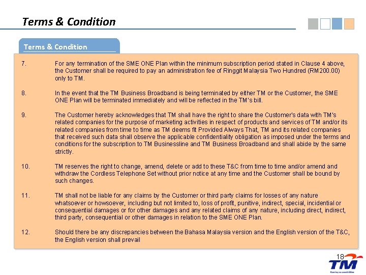 Terms & Condition 7. For any termination of the SME ONE Plan within the