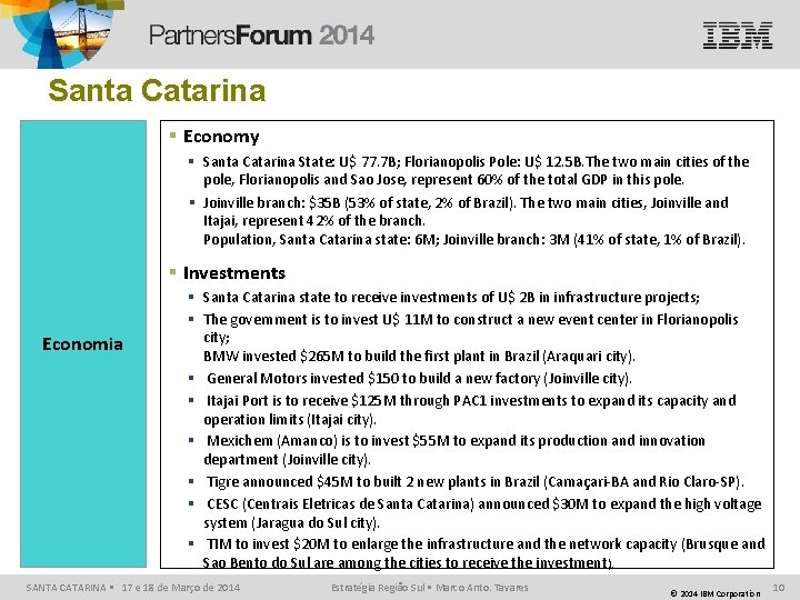 Santa Catarina § Economy § Santa Catarina State: U$ 77. 7 B; Florianopolis Pole: