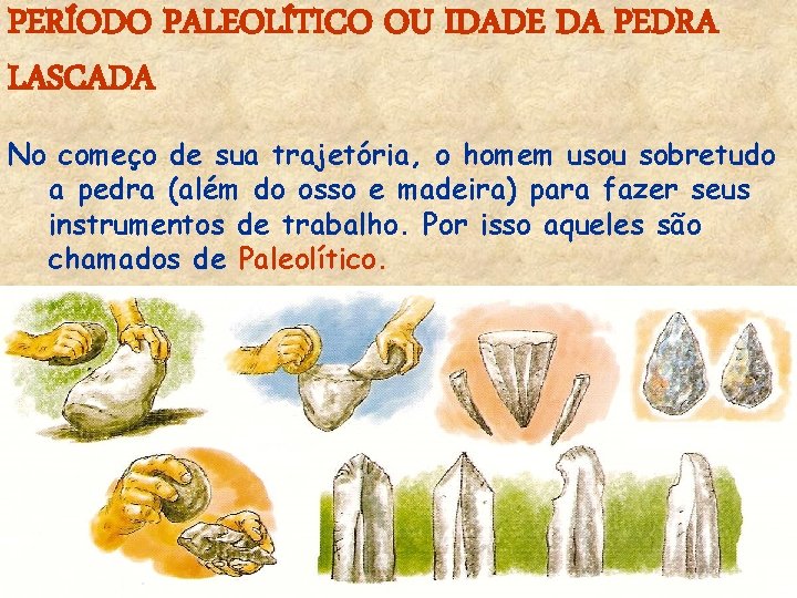 PERÍODO PALEOLÍTICO OU IDADE DA PEDRA LASCADA No começo de sua trajetória, o homem