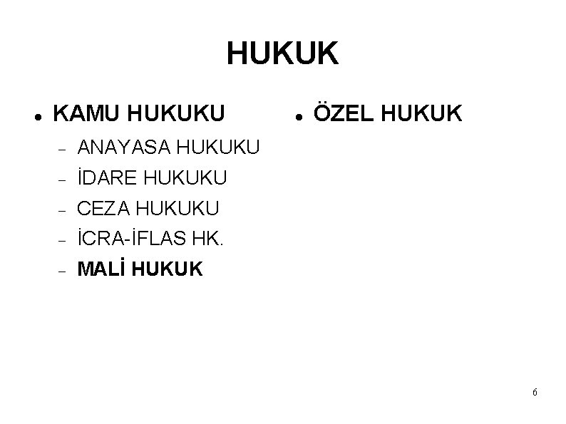 HUKUK KAMU HUKUKU ANAYASA HUKUKU İDARE HUKUKU CEZA HUKUKU İCRA-İFLAS HK. MALİ HUKUK ÖZEL